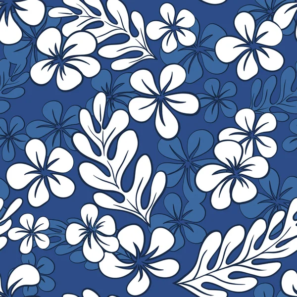 Vector Blue Tropical Floral Seamless — Stok Vektör